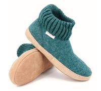 Gottstein Chaussons cabanes Dakota en laine vierge de mouton sans mulesing - Chaussons faits main en feutre de laine pour femmes et hommes Taille EU 36-47 - Avec bord tricoté haut et semelle en cuir