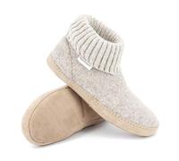 Gottstein Chaussons de cabane Dakota en laine vierge de mouton sans mulesing - Chaussons faits main en feutre de laine pour femmes et hommes Taille EU 36-47 - Avec haut bord tricoté et semelle en cuir