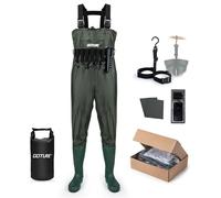 Goture Cuissardes de Waders Peche Homme, 70D nylon/500 PVC, Waders étanches pour la pêche avec Poche étanche, Chasse, Waders avec Pied de Botte, Poche étanche pour téléphone Portable, Vert