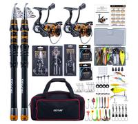 Goture Ensemble de Pêche Professionnel avec 2 Canne Télescopique en Fibre de Carbone 24T (1.8m-2.7m) + Moulinet Spinning 9+1 Roulements - Complet avec Ligne 150m/14kg, Outils et Housse