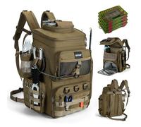 Goture Sac à dos de pêche avec 4 boîtes à appâts, sac à dos pour accessoires de pêche de 55 litres avec deux supports de canne à pêche et housse de pluie, tissu Oxford 900D imperméable avec