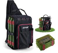 Goture Sac de pêche avec 3 boîtes à appâts, sac de pêche avec une sangle, Oxford 900D, plusieurs poches, étanche, sac de poitrine croisé pour la randonnée, le camping, les voyages, Boîte à appâts