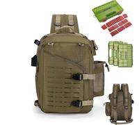 Goture Sling Tackle Bag - Sac à dos de pêche avec support pour canne à pêche - Système MOLLE - Espace de rangement pour leurres et accessoires, kaki avec 3 boîtes à appâts, Sac à bandoulière