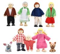 gotyou Ensemble Famille Poupées en Bois, Famille de Poupée en Bois, 9 pièces Mini Poupées Articulées Marionnettes en Bois, Poupées Familiales en Bois