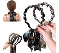 Gotysles Lot de 2 bandeaux à cheveux à large bord avec nœud en tissu satiné à motif floral doux pour femmes et filles (C-C)
