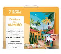 Graine créative - Kit peinture par numéro Village mexicain, toile 30x40 cm, 20 dosettes, 3 pinceaux