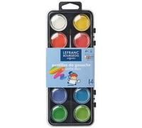 Gouache lefranc bourgeois pastille 28mm diamètre boîte 12 coloris + 1 pinceau