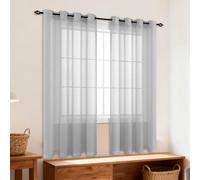 GOUBO Rideau Voilage Oeillet 240 x 240 cm Filtrage de Lumière en Voile Semi Transparent Transparent pour de Salon Moderne Chambre Cuisine Balcon Baie Vitrée Léger Romantique, Gris Clair
