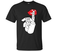 GOUDIDAO Men's Funny Slogan Black Navy Unisex T Shirt Shut Up Lips Funny Shirt Short Sleeve Black XXL