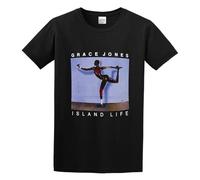 GOUDIDAO Men's Grace Jones Island Life Music Regular Fit T Shirt Black L