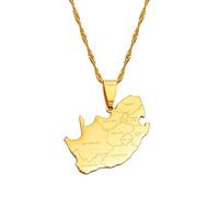 Gouekst Carte De L'Afrique du Sud Et Colliers avec Pendentif avec Nom De Ville - Cartes du Pays avec Pendentif À Breloque Bijoux Chaîne De Clavicule Ethnique pour Femmes Hommes Chaîne De Chandail