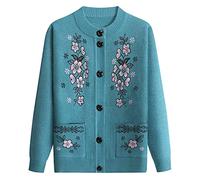 Gouekst Mother's Knitted Pulls Cardigan - Fleurs Épais Chaud Grand-Mère Hiver Pull Cardigan Femme Vêtements Moyen-Âge Personnes Âgées Printemps Automne Manteau Tricot Old Lady Top,Blue,XX,Large