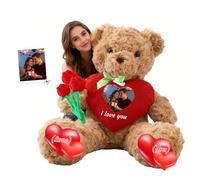 GOUFEISUN Ours en Peluche Géant Personnalisé avec Cœur 50 cm À 125 cm avec Texte Et Photo, Big Teddy Bear Personnalisable comme Ours en Peluche Cadeau pour Saint Valentin Noël Anniversaire