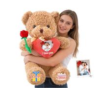 GOUFEISUN Ours en Peluche Géant Personnalisé avec Cœur 50 cm À 125 cm, Big Teddy Bear Personnalisable avec Texte Et Photo comme Géant Ours en Peluche Cadeau pour Saint Valentin Anniversaire Noël