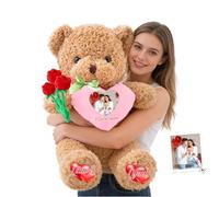GOUFEISUN Ours en Peluche Géant Personnalisé avec Cœur 50 cm À 125 cm, Big Teddy Bear Personnalisable avec Texte Et Photo comme Géant Ours en Peluche Cadeau pour Saint Valentin Anniversaire Noël