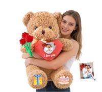 GOUFEISUN Ours en Peluche Géant Personnalisé avec Cœur 50 cm À 125 cm, Big Teddy Bear Personnalisable avec Texte Et Photo comme Géant Ours en Peluche Cadeau pour Saint Valentin Anniversaire Noël