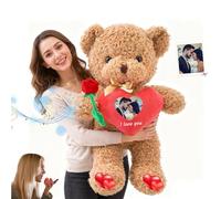 GOUFEISUN Ours en Peluche Géant Personnalisé avec Cœur Et Enregistrement Vocal 50 cm À 125 cm, Big Teddy Bear Personnalisable comme Grand Ours en Peluche Cadeau pour Anniversaire Noël Saint Valenti
