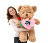 GOUFEISUN Ours en Peluche Géant Personnalisé avec Cœur Et Enregistrement Vocal 50 cm À 125 cm, Big Teddy Bear Personnalisable comme Grand Ours en Peluche Cadeau pour Anniversaire Noël Saint Valenti