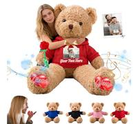 GOUFEISUN Ours en Peluche Géant Personnalisé avec Enregistrement Vocal 50 cm À 125 cm, Giant Teddy Bear Personnalisable comme Cadeaux pour Hommes Femmes pour Anniversaire Saint Valentin Noël