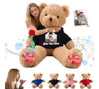 GOUFEISUN Ours en Peluche Géant Personnalisé avec Enregistrement Vocal 50 cm À 125 cm, Giant Teddy Bear Personnalisable comme Cadeaux pour Hommes Femmes pour Anniversaire Saint Valentin Noël