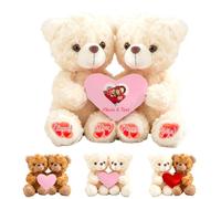 GOUFEISUN Ourson Câlin Personnalisé avec Coeur avec Texte Et Photo 2 Pièces, Personnalisé Hugging Teddy Bear Cadeau De La Saint Valentin pour Elle Et Lui Idéal pour Anniversaire Ou Naissance, 25cm