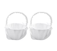 Goufride Lot de 2 Paniers de Fleurs en Satin de Mariage, Panier de Fille de Fleur Romantique avec NœUd Papillon