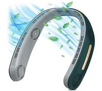 Goufride Ventilateur de Cou, 4000MAh Portable Neck Fan 360° Bladeless Cooling Personal Neck Fan Rechargeable Hand-Free Neck Fan Vert