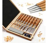 Gouge a Bois,Ciseaux à Bois Professionnels,Ensemble De 8,Comprenant Une Pierre à Aiguiser Et Un Guide d'Affûtage,Outils De Sculpture,Adaptés Aux Débutants Et Aux Professionnels Du Travail Du Bois