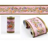 GouieRylin Bordure Frise papier peint Pivoine rose de Phnom Penh Décoration murale amovible Frise Murale Bordure de Tableau d'Affichage Découpée Autocollant imperméable en PVC Plinthe 10cm X 900cm