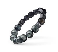 GouixPrets Bracelet en pierre précieuse naturelle, obsidienne argentée et pierre Hawkeye pour la protection et l'équilibre, perles rondes de 12 mm faites à la main pour homme apportant chance