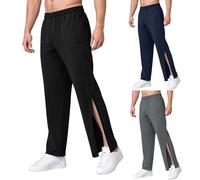 GOUJIAN Pantalon De Rééducation pour Homme - Ouverture Latérale De Sport avec Fermeture Éclair sur Le Côté Et La Jambe Large De Chirurgie,S-3XL Jogger Pants(Black B,3XL)