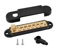 Goujon 1/4" & 12 x #8 Terminal Screws Ground Distribution Block Bus Bar, Ampper 5.3" 12V Brass Battery BusBar Junction W/Cover for Auto Boat Solar and More (Black)