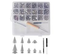 Goujons Punk,455 Pièces Rivets Décoratifs En Alliage De Zinc,11 Tailles Goujons Coniques En Alliage De Zinc Avec Tournevis Et Boîte | Pour Chapeau Gothique Pantalon Sac Fourre-Tout Collier Pour