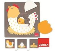 Goula - Encastrement 7 pièces en bois - Puzzle 3 niveaux poule