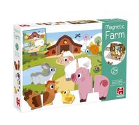 Goula - Ferme magnétique - Jouet Enfant - Eveil et 1er Age - Jeu Educatif - Animaux de la Ferme - 12 Animaux en Bois magnétique en 1, 2 ou 3 pièces - A Assembler - 10 Cartes modèles - Dès 2 Ans