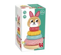 Goula Stacking Rabbit Lapin empilable, Jouet sensoriel empilable, avec Bois texturé, Silicone et Anneaux en Tissu pour la motricité et Le Sens du Toucher, Jouet pour bébé à partir de 12 Mois