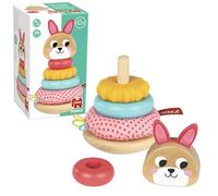Goula Stacking Rabbit Lapin empilable, Jouet sensoriel empilable, avec Bois texturé, Silicone et Anneaux en Tissu pour la motricité et Le Sens du Toucher, Jouet pour bébé à partir de 12 Mois