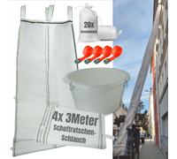 Goulotte à gravats 12m | Tuyaux flexibles 4x 3m, installation facile | Goulotte à gravats avec trémie de remplissage, 4x sangles de serrage et 20x sacs en toile