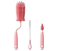 Goupillon Biberon Silicone,3 en 1 Nettoyage Biberon Brosse,Goupillon Biberon et Tétine pour Toutes Les Tailles de Biberons,sans BPA Durable et sans Rayures, Rose