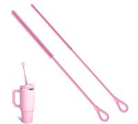 Goupillon Paille Silicone, 2 Pièces Brosse Paille Réutilisable pour Pailles Verre pour Paille en Verre, Métal, Smoothie et Gobelet, Diamètres 6 mm + 9 mm (Rose)