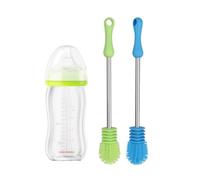 Goupillon pour Biberon à Long Manche, Tête Remplaçable, Bleu | Acier Inoxydable et Silicone, Poignée Facile à Saisir, pour Verre et Gobelet, la Cuisine et Maison