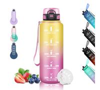 Gourde 1.5L, Sport, Filtrante Anti-Fuite, Motivation avec Slogan, Camping et Randonnée, Facile à Nettoyer, Fitness, Extérieur, Running, Jaune-Rose