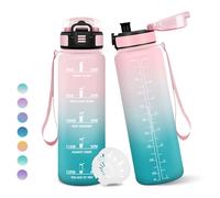 Gourde, 1000ML Sans BPA, Gourde sport, Avec Horodatage, Bouteille, Conception de Verrouillage Anti-Fuite, Bouteille Plastique pour bureau, En cours d'exécution, Escalader Des Montagnes - Rose&cyan