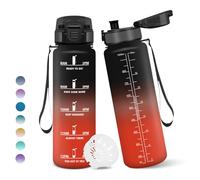 Gourde, 1000ML Sans BPA, Gourde sport, Avec Horodatage, Bouteille, Conception de Verrouillage Anti-Fuite, Bouteille Plastique pour bureau, En cours d'exécution, Escalader Des Montagnes - Noir&rouge