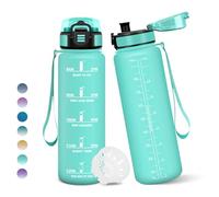 Gourde, 1000ML Sans BPA, Gourde sport, Avec Horodatage, Bouteille, Conception de Verrouillage Anti-Fuite, Bouteille Plastique pour bureau, En cours d'exécution, Escalader Des Montagnes - Bleu&vert
