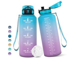 Gourde, 1500ML Sans BPA, Gourde sport, Avec Horodatage, Bouteille, Conception de Verrouillage Anti-Fuite, Bouteille Plastique pour bureau, En cours d'exécution, Escalader Des Montagnes - Bleu&viol&