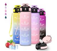 Gourde 1l, Gourde Sport, Anti Fuite, Bouteille Graduée pour 1 Journee, Facile à Nettoyer, Bouteille Graduée, avec Slogan de Motivation,avec Verrou de Sécurité, pour Camping, Randonnée, Aptitude