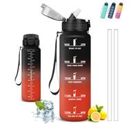 Gourde 1l, Gourde Sport, Anti Fuite, Gourdes Graduée pour 1 Journee, Facile à Transporter, Gourd Motivation, avec Marqueur de Temps, Bouteille avec Verrou de sécurité, pour Yoga, Randonnée, Aptitude