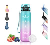 Gourde 1l, Gourde Sport pour Adulte, Gourd Graduée Anti-Fuite, Gourd Motivation avec Slogan de Motivation, Gourdes de Camping et Randonnée, Facile à Nettoyer, pour Yoga, Fitness, Cyclisme, Vert-Rose
