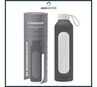 Gourde 1L Verre Wessper B1 BOROSILICATE Gris avec étui silicone sans BPA